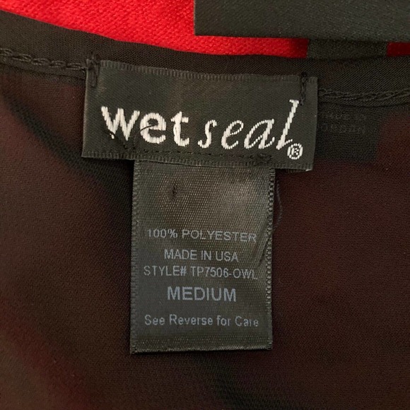 Wet Seal Shirt Womens Sz M Black Beige Owl Print Sheer Scoop Neck Top Blouse‎ - Picture 6 of 9